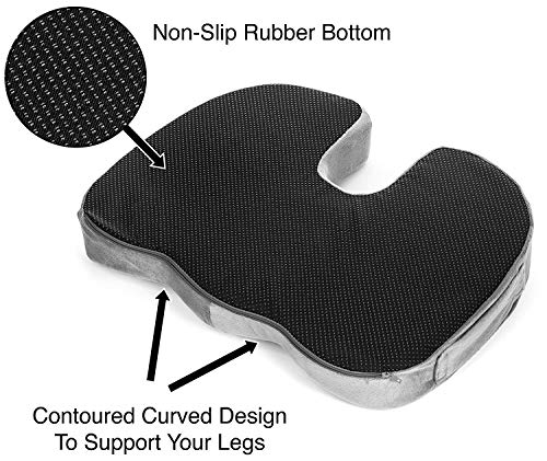 ComfiLife Premium Comfort Seat Cushion - Non-Slip Orthopedic 100% Memory Foam Coccyx Cushion for Tailbone Pain - Cushion for Office Chair Car Seat - Back Pain & Sciatica Relief (Gray)