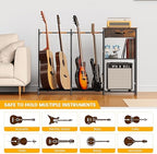 Guitar Stands Floor with 4 Guitar Holders, 3-Tier Guitar Stand Multiple Guitars, Guitar Rack with Amp Stand & Cloth Drawer, Multi Guitar Stand for Music Studio, Guitar Accessories gift for Music Lover