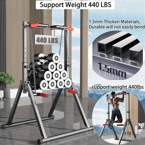 DOBESTS Foldable Power Tower Dip Station Pull Up Bar Station Adjustable Multifunction Fitness Tower Station Training Equipment Home Outdoor, Stable Triangular Structure