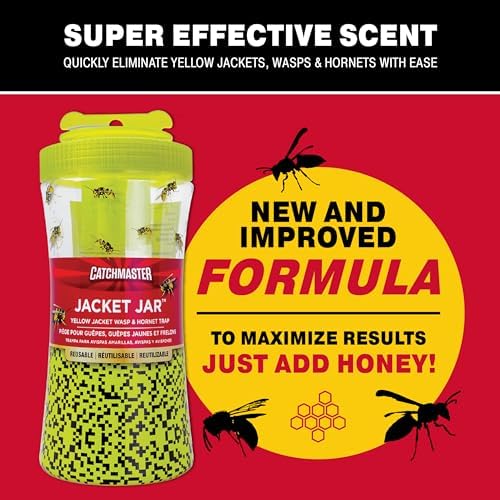 Catchmaster Yellow Jacket, Hornet, & Wasp Trap Jar Bait Refill 2-Pk, Reusable Bug Catcher Attractant, Outdoor Flying Insect Trap, Wasp Killer Bug Trap, Pet Safe Pest Control for Backyard & Patio