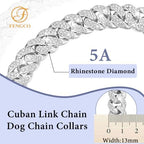 Silver Dog Chain Collar Diamond Cuban Link Dog Collar 13mm Wide Dog Necklace Metal Cat Chain Pet Crystal Collar Jewelry Accessories for Small Medium Large Dogs Cats(14inch)
