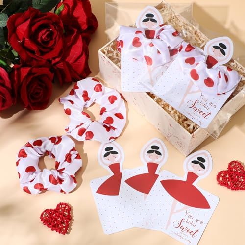 Lyrow 12 Pcs Valentines Hair Scrunchies Headband Gymnastic Hair Tie Rainbow Gilding Heart Ballet Hair Accessories Headband for Girl with Cards Dance Valentines Women Ballerina Dancer Gift (Deep Red)