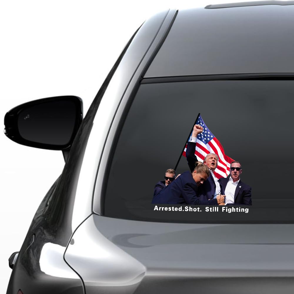 2pcs Trump Fight Decals, Trump Peeking 2024 American Flag Vinyl Stickers Trump Arrested Shot Still Fighting Bumper Sticker for Car Truck Windows Laptop,Great Gift for Any Patriot (Trump Fight)