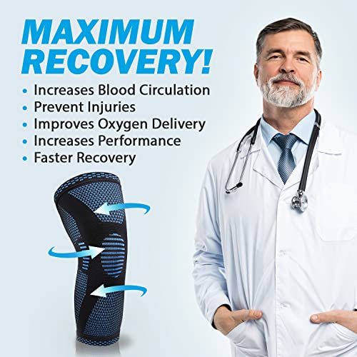 POWERLIX Knee Compression Sleeve - Best Knee Brace for Knee Pain for Men & Women – Knee Support for Running, Basketball, Volleyball, Weightlifting, Gym, Workout, Sports - (Light Blue S)