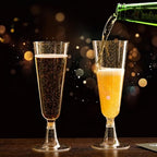 SUREHOME Champagne Flutes Plastic 100 Pack Gold Glitter Champagne Glasses Disposable Mimosa Glasses 5.5 Oz Sparkle Clear Acrylic Wedding Toasting Glasses Bulk for Party Bar Accessories Cocktail Cups