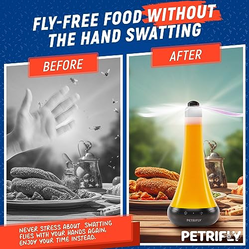 PETRI Fly Fans for Tables with Anti Bug Light - Food Fans to Keep Flies Away from Food - Fly Spinner Fly Fan for Outdoor Table - Fly Repellent Fan,Table Fans for Flies,Bug Fans for Food Table Fly Fan