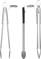 grilljoy 8PCS BBQ Grill Tools Set with Extra Thick Stainless Steel Spatula, Fork, Tongs & Cleaning Brush - Complete Barbecue Accessories Kit with Portable Bag - Perfect Grill Gifts for Men Black