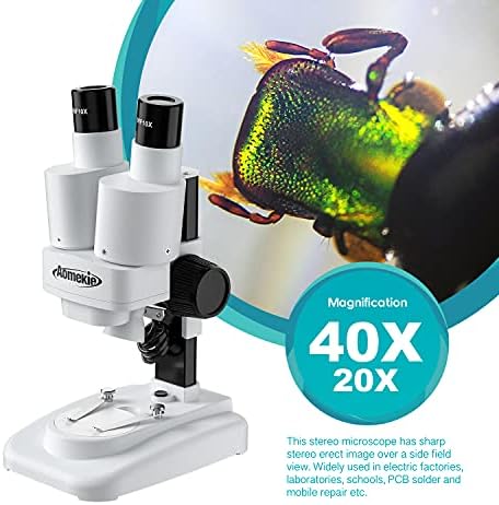 Aomekie® Microscope for Kids Students 20X 40X with 10Pcs Slides Insect Specimen Stereo Microscope for Kids with WF eyepieces LED Light Source Portable Stereoscope