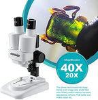 Aomekie® Microscope for Kids Students 20X 40X with 10Pcs Slides Insect Specimen Stereo Microscope for Kids with WF eyepieces LED Light Source Portable Stereoscope
