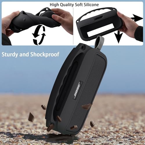 co2CREA Soft Silicone Case Replacement for Bose New SoundLink Flex 2nd Gen Bluetooth Portable Speaker (Silicone Case, Black Case)