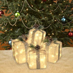 COVFEVER Set of 4 Christmas Lighted Gift Boxes, Pre-lit Lights Gift Boxes, Light up Present Boxes Set Battery Operated with Different Sizes for Holiday Indoor Outdoor Decorations