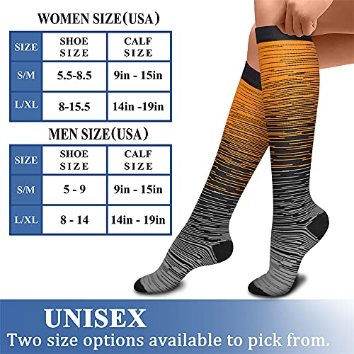 CHARMKING Compression Socks for Women & Men (8 Pairs) 15-20 mmHg Graduated Copper Support Socks are Best for Pregnant, Nurses - Boost Performance, Circulation, Knee High & Wide Calf (S/M, Multi 29)