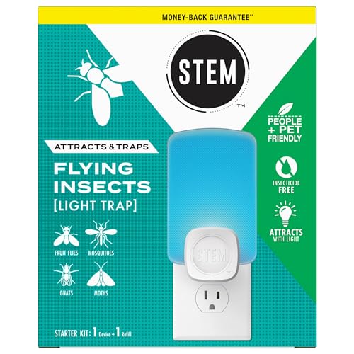 STEM Light Trap, Attracts and Traps Flying Insects, Emits Soft Blue Light, Starter Kit with 1 Light Trap and 1 Refill