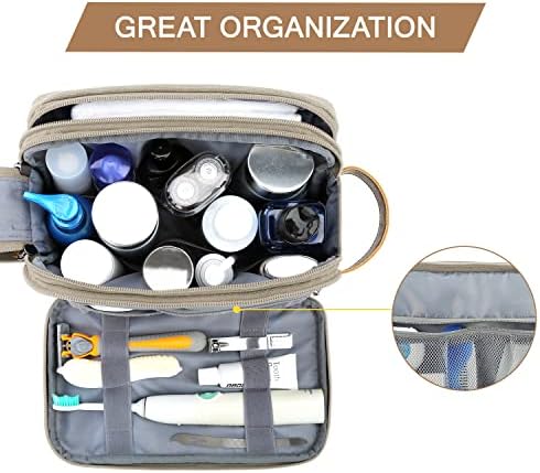 BAGSMART Toiletry Bag for Men, Canvas Travel Toiletry Organizer Dopp Kit Water-resistant Shaving Bag for Toiletries Accessories,Beige-Medium