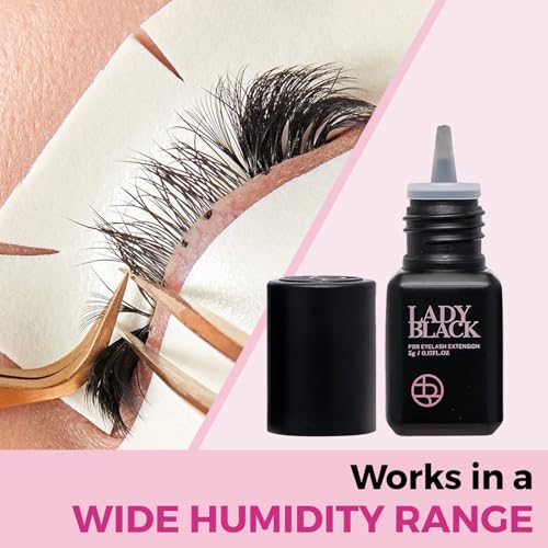 Lady Black Eyelash Extension Glue 5ml 3-4s Drying Time 5-6 Weeks Retention Sky Eyelash Glue Black Lash Glue for Eyelash Extensions Pegamento De Pestañas (PROFESSIONAL USE ONLY)