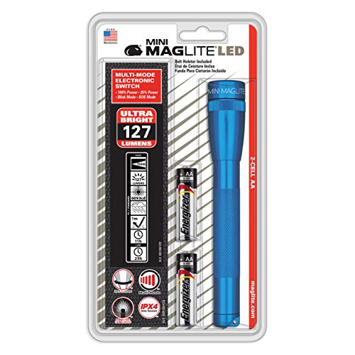Maglite Mini LED 2-Cell AA Flashlight with Holster, Blue