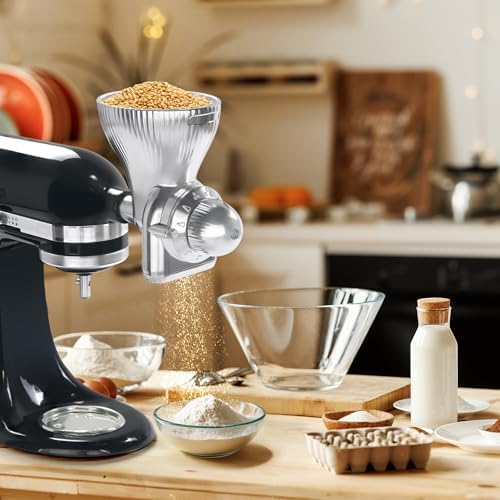 GLINK All Metal Grain Mill Attachment Fit for KitchenAid Stand Mixer,12 Levels Flour Grinder Accessories, Grain Mill Attachment Fit for Grinding Wheat, Corn, Oats, Buckwheat, Millet and Other Cereals