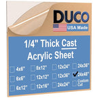 Duco Clear Cast Acrylic Sheet 1/4 Inch Thick 24" X 48" - Pack of 1 (6mm) Clear Acrylic Sheet - Transparent Plexiglass Panel for DIY Crafts, Window Replacements, Signs, Displays, and More
