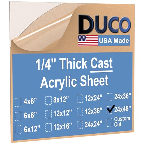 Duco Clear Cast Acrylic Sheet 1/4 Inch Thick 24" X 48" - Pack of 1 (6mm) Clear Acrylic Sheet - Transparent Plexiglass Panel for DIY Crafts, Window Replacements, Signs, Displays, and More