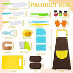 RISICULIS 21 Pieces Toddler Knife, Kids Knife Set Includes Wood Kids Safe Knife, Plastic Toddler Knife, Cutting Board, Apron, Chef Hat, Y Peeler, Crinkle Cutter, Cake Scraper, Gloves, Sandwich Cutter