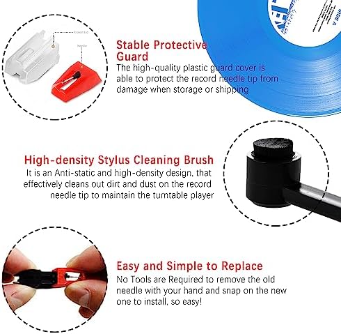 5 Pack Vinyl Record Player Needles Replacement for Crosley Victrola ION Jenson Boytone York-Yorx, Turntable Record Needles with Stylus Cleaner Brush Kit for Phonograph