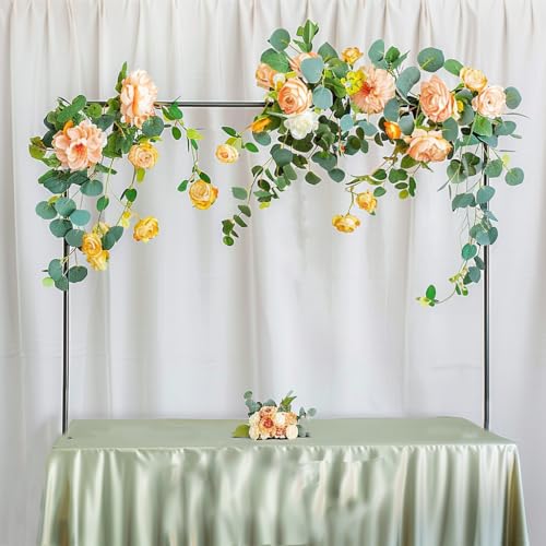 Adjustable Over The Table Rod Stand with Clamps, Black Metal Balloon Flower Arch Stand 35"-50" Tall, 45"-90" Length Ideal for Weddings, Showers, Birthday, Halloween, Thanksgiving Party Decorations