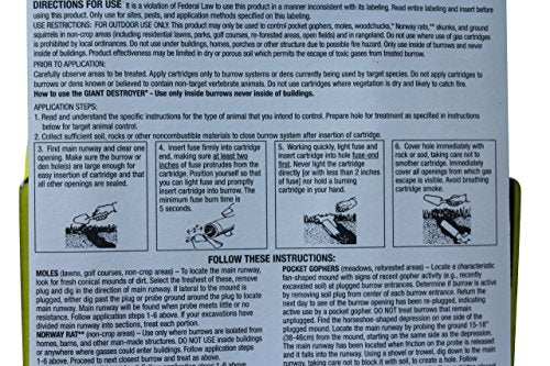 The Giant Destroyer (GAS KILLER) (12/4PK TOTAL) 48 kills Moles, Gophers, Woodchucks, Norway Rats, Skunks, Ground Squirrels in their Holes, Tunnels, Burrows. NO dealing w/ dead pest, better than traps