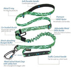 Hotsky Tactical Dog Leash Heavy Duty for Medium Large Dogs That Pull,4-6Ft Strong Bungee Shock Absorbing No Pull Dog Leash with Padded Double Handle and Car Seatbelt,Leaves