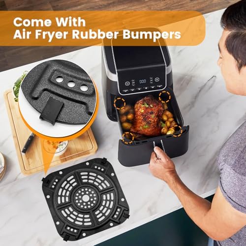 GWY Air fryer Replacement Parts for Ninja AF141 Air Fryer Pro 4-in-1 5 QT, 8.5''×8.5'' Air Fryer Grill Pan Grill Plate Crisper Plate Accessories Tray Rack with Rubber Bumpers, Dishwasher Safe