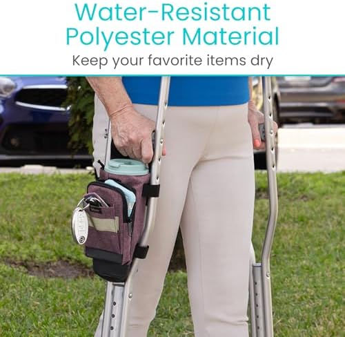 Vive Crutch Accessories Bag - Pouch for Crutches - Accessory Storage Carry Kit for Women, Men, Adults, Kids - Cup and Bottle Pocket Holder with Ergonomic Design (Purple)