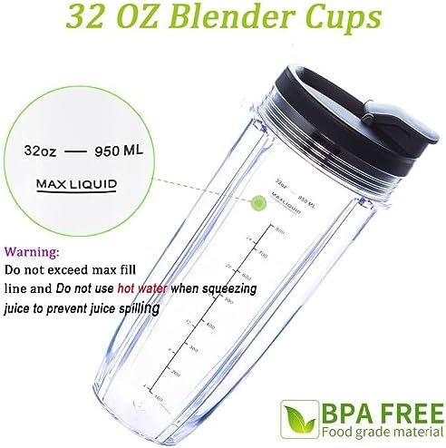 [ New Model] Replacement blender Blade and 32oz Cup Accessories, Only Compatible with Nutri Ninja SS150,SS151,SS300, SS350,SS351, CO351B, SS100, SS101, CO101B,SS400,SS401