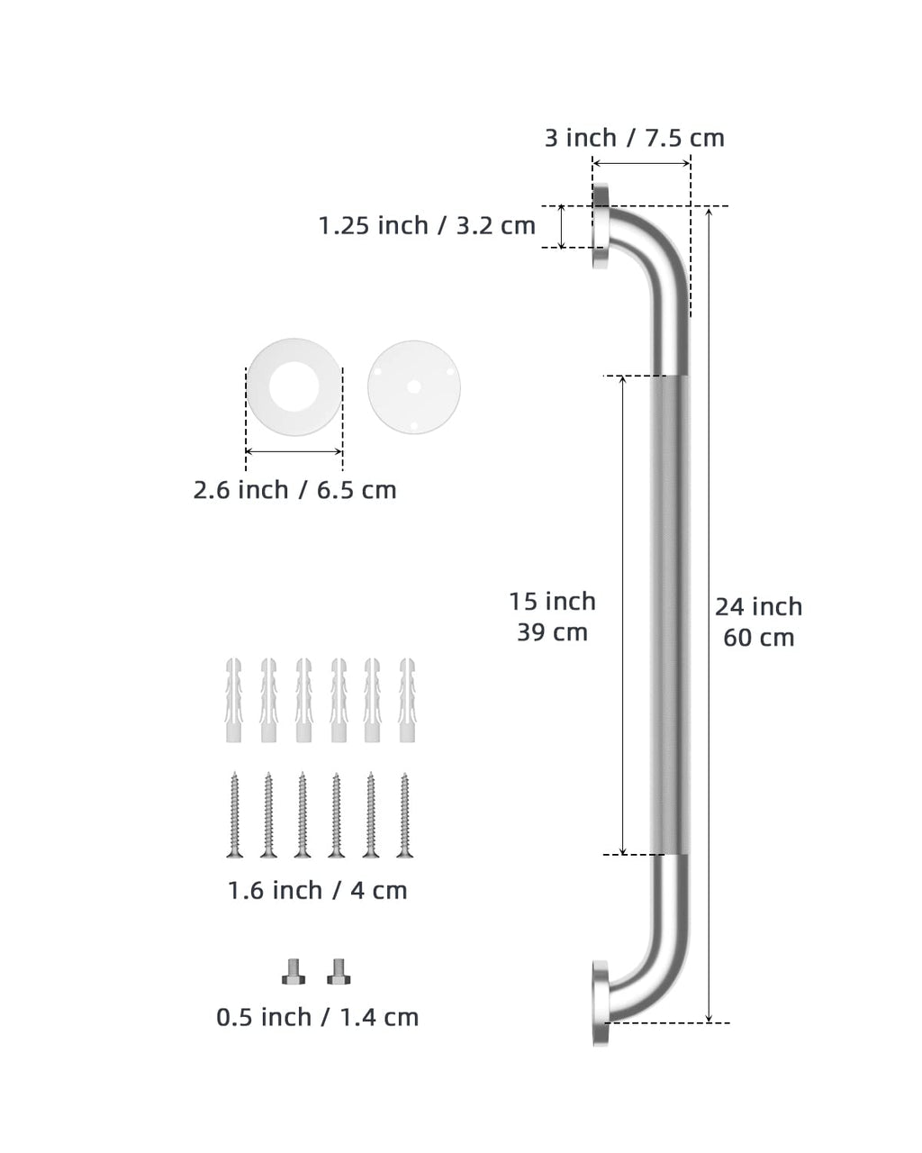 24 Inch Anti Slip Shower Grab Bar, Munzong 2 Pack Stainless Steel Bathroom Grab Bar, Brushed Nickel Knurled Bathroom Balance Bar,Safety Hand Rail Support Handicap Elderly Senior Assist Bath Handle