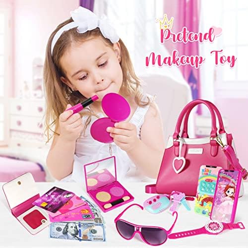 Shemira Play Purse for Little Girls, Princess Pretend Toys for Girls 3 4 5 6 7 8 Years Old, Christmas & Birthday Gift for Girls Age 3-5 4-6 6-8, Toddler Purse with Accessories, Kids Toy Purse,Pink