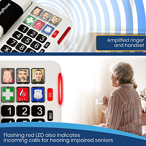 Big Button Phone for Seniors with SOS Pendant | Corded Landline Telephone | Large Braille Buttons for Visually Impaired | Amplified Ringer for Hearing Impaired | Ergonomic Grip