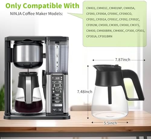 CM401 10-Cup Coffee Pot Replacement for Ninja Specialty Hot & Iced Coffee Maker, Compatible with Ninja CM400 CM371 CFN601 CFP101 CP300 CP301, Glass Carafe with Brew-Through Lid