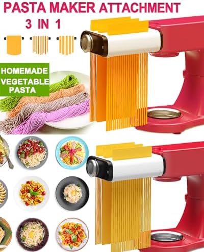 Pasta Maker Attachment for Kitchenaid Mixers, Noodle Maker 3 in 1 Set of Pasta Sheeter Fettuccine Cutter Spaghetti Cutter and Cleaning Brush, Kitchen aid Mixer Accessories White