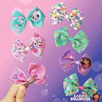 Gabby's Dollhouse Hair Bows - Hair Accessories Gift Set - Princess Hair Bows 7 Pcs 4 Inch Bundle Hair Bows for Girls Different Character on each Hair Clip Kids Bow - Alligator Clip - Ages 3 +