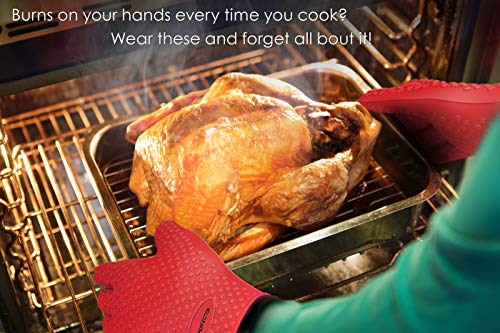 KITCHEN PERFECTION Silicone Smoker Oven Gloves -Extreme Heat Resistant BBQ Gloves -Handle Hot Food Right on Your Grill Fryer&Pit|Waterproof Grilling Cooking Baking Mitts|Superior Value Set +3 Bonuses
