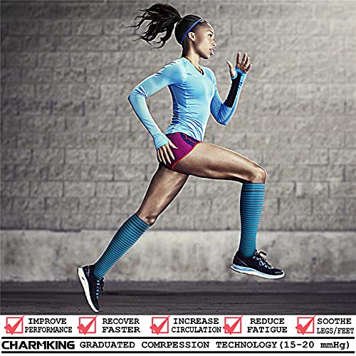 CHARMKING Compression Socks for Women & Men (8 Pairs) 15-20 mmHg Graduated Copper Support Socks are Best for Pregnant, Nurses - Boost Performance, Circulation, Knee High & Wide Calf (S/M, Multi 42)