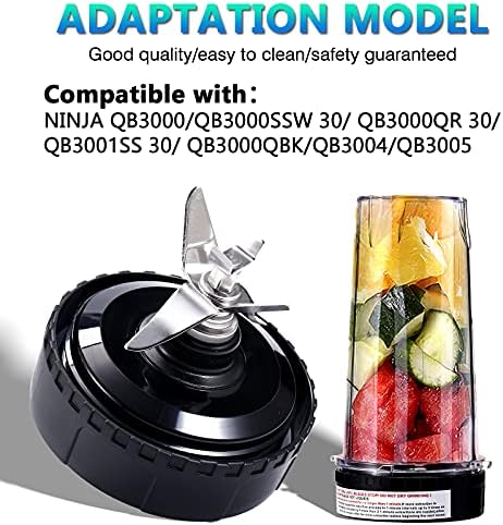 Blender Replacement Parts Compatible with Nutri Ninja, 5 Fins Extractor Blade, 2×16oz Cups with To-Go Lids, 3×Rubber Gasket Accessories for Ninja QB3000/QB3000SSW/QB3004/QB3005/QB3001