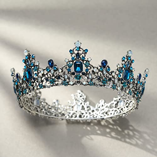 SWEETV Queen Crown for Women - Baroque Wedding Tiaras and Crowns, Jeweled Costume Tiara Princess Crown, Prom Birthday Party Halloween Hair Accessories,Blue
