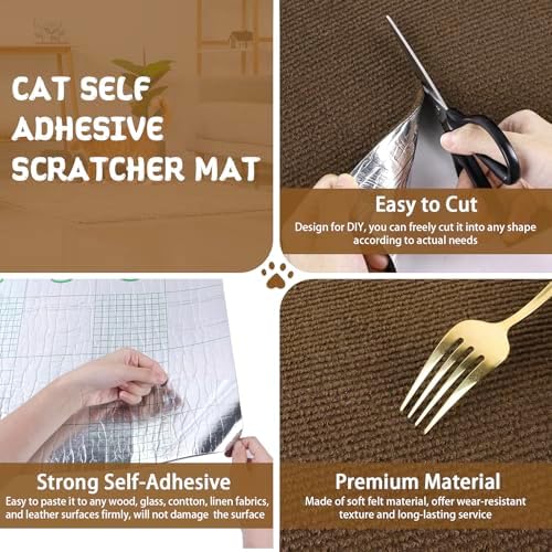 Climbing Cat Scratcher Mat Trimmable Cat Scratching Post Carpet 78.7’’x15.8’’ Self Adhesive Carpet Mat Pad Replacement for Cat Tree Shelves Post Couch Wall Furniture Steps DIY Protector (Brown)