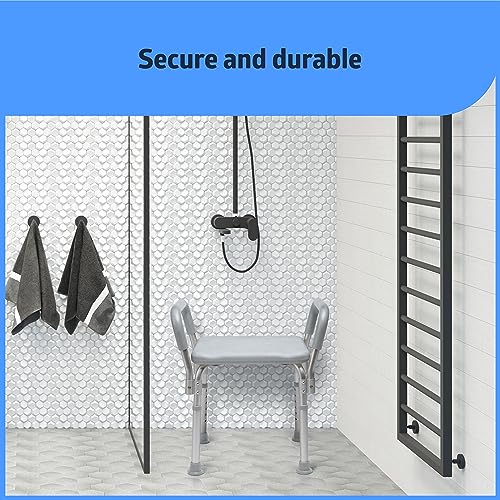 Medline Bath Bench with Arms, Shower or Bathtub Stool, Height Adjustable, Tool-Free Assembly, 350 lb. Weight Capacity, Gray
