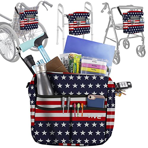Vive Wheelchair Bag for Accessories (12" x 5 x 12") - Large Adjustable, Folding, Waterproof Backpack - Fits Walkers, Rollators, and Chairs - Pouch for Elderly & Seniors - Caddy Pouch Tray Attachment