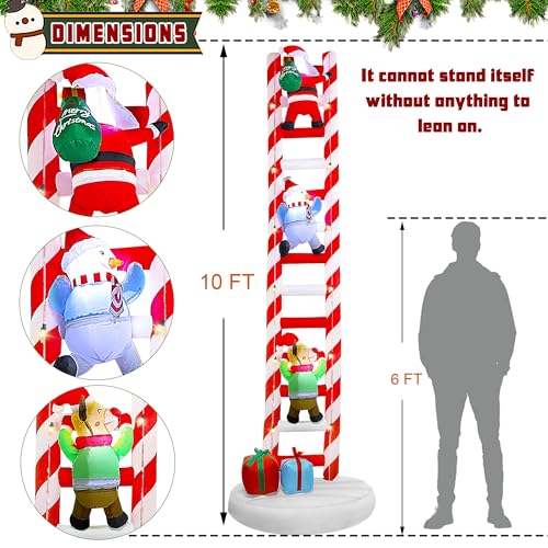 Joliyoou 10FT Christmas Inflatable Decorations, Giant Lighted Ladder Blowups Climbed with Reindeer, Santa, Snowman, C7 String Lights for Xmas Winter Holiday Roofs Trees Balconies Decor