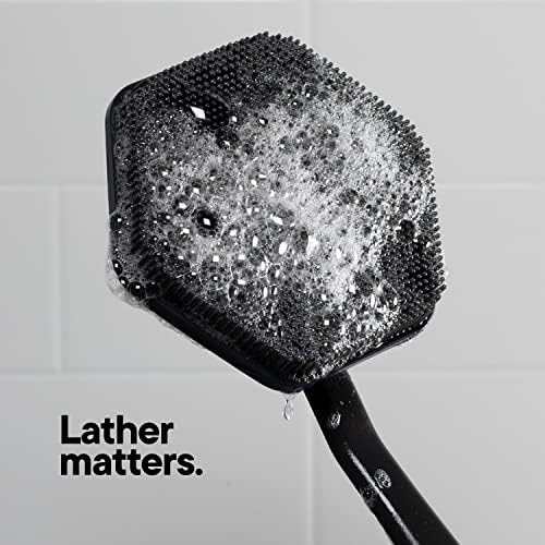 Tooletries - Silicone Back Scrubber with Hook - Exfoliating Shower Brush, Back Washer for Men, Durable Back Brush with Long Handle - Long Lasting Bath & Shower Accessories - Charcoal