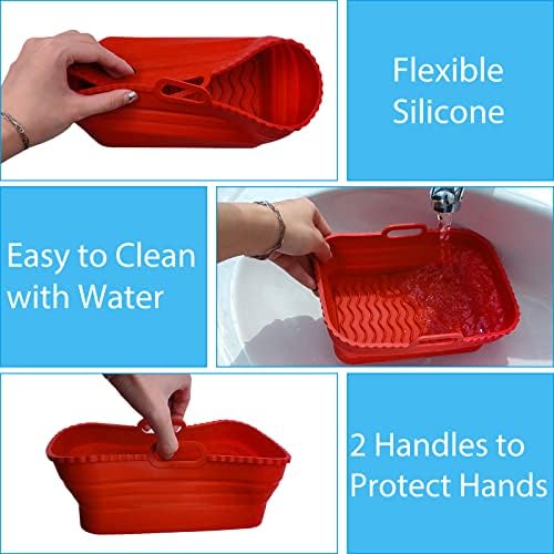Daily Treasures 2 Pack Foldable Air Fryer Liners for Ninja Air Fryer Dual with 1Pack Oil Sprayer Dispenser, Ninja Air Fryer Accessories Reusable Air Fryer Silicone Liner for Ninja Dual Air Fryer(Red)