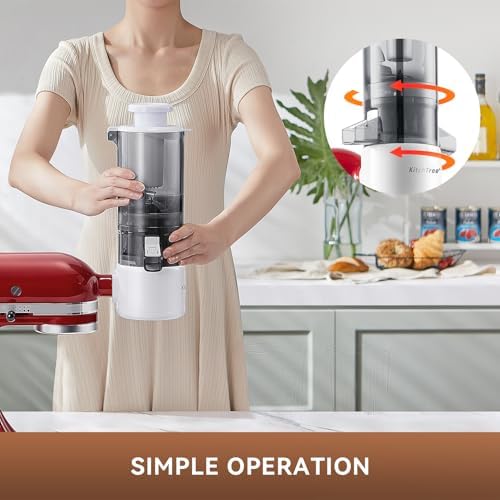 Masticating Juicer Attachment for KitchenAid Stand Mixer, 4.2" Large Feed Chute Fit Whole Vegetables & Fruits, Slow Cold Press Juicing, Includes 2 28oz capacity cups and blade replacement