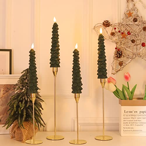 Fo32won LED Flameless Taper Candles Battery Operated with Remote and Timer, Set of 4 Christmas Real Wax Window Candlesticks with 3D Flame Wick, 10 Inches Flickering Christmas Candlesticks