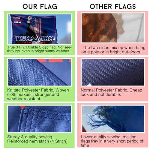 Trump 2024 Flag, Trump Vance 2024 Flag, 3x5 FT, 3-Ply Double-Sided, Fade-Resistant, UV-protected, Durable Heavy Duty Knitted Polyester Banner for Indoor and Outdoor with 2 Brass Grommets, Shooting Flag (Fight Flag)